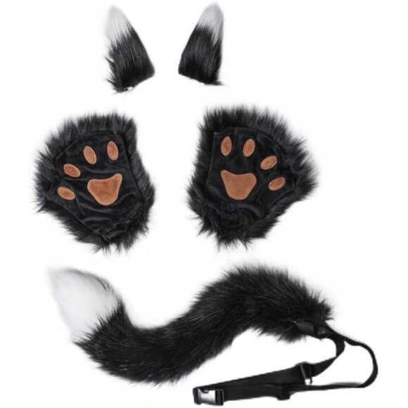 Other - Faux Fur Cat Fox Wolf Ear Headband Tail Gloves Set Cosplay Halloween Party